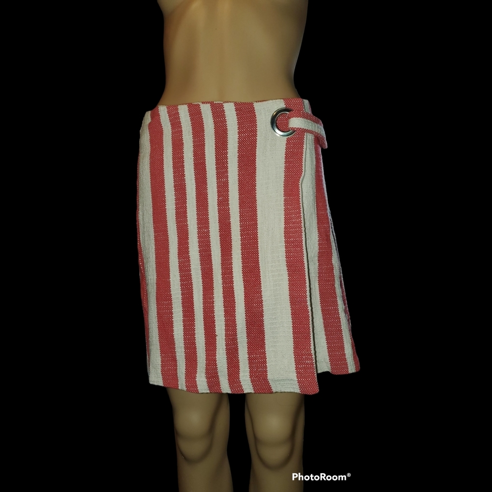 FREE PEOPLE Woven Wrap Around Skirt  Red & Ivory